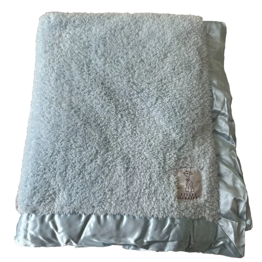 Little Giraffe Luxe Satin Trimmed Chenille Soft Faux Fur Baby Blanket Blue USA